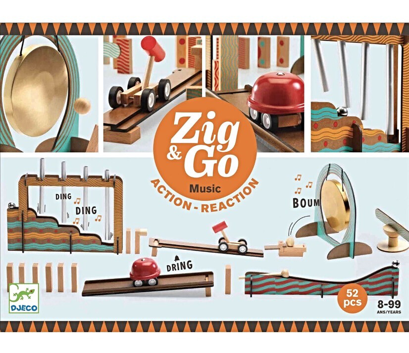Djeco Zig &amp; Go Music 52 Piece Action Reaction Wooden Marble Run