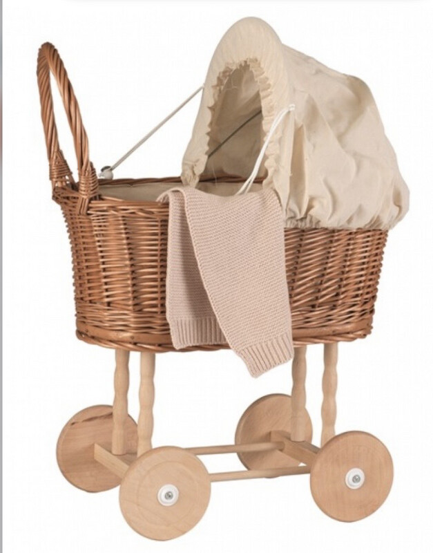 Egmont Wicker Pram With Wooden Wheels (Excluding Doll)
