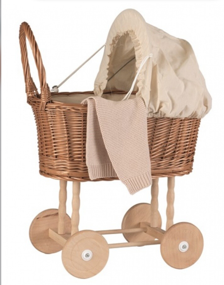 Egmont Wicker Pram With Wooden Wheels (Excluding Doll)