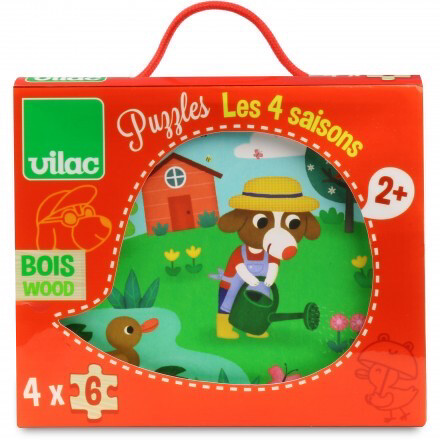Vilac All 4 Seasons Wooden Puzzles in a Carry Case 4 Puzzles X 6 Pieces.