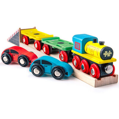 BigJig Wooden Car Transporter Magnetic Train