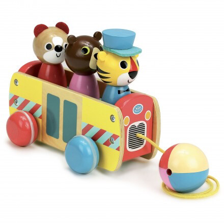 Vilac Wooden Bus Shape Sorter Pull Along Toy