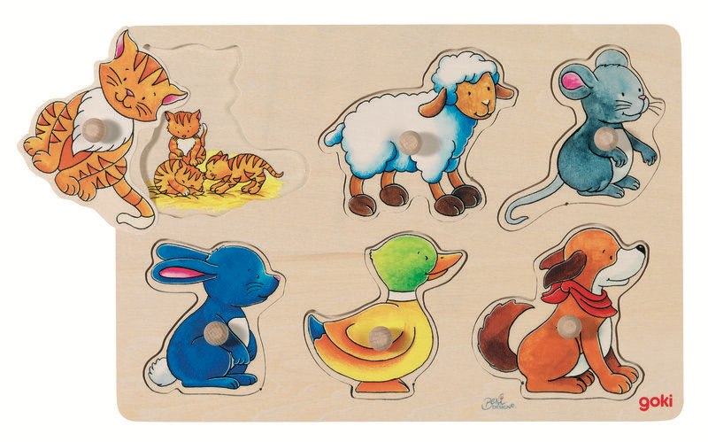 Goki Wooden Peg Puzzle Animal Mother and Baby for 1+