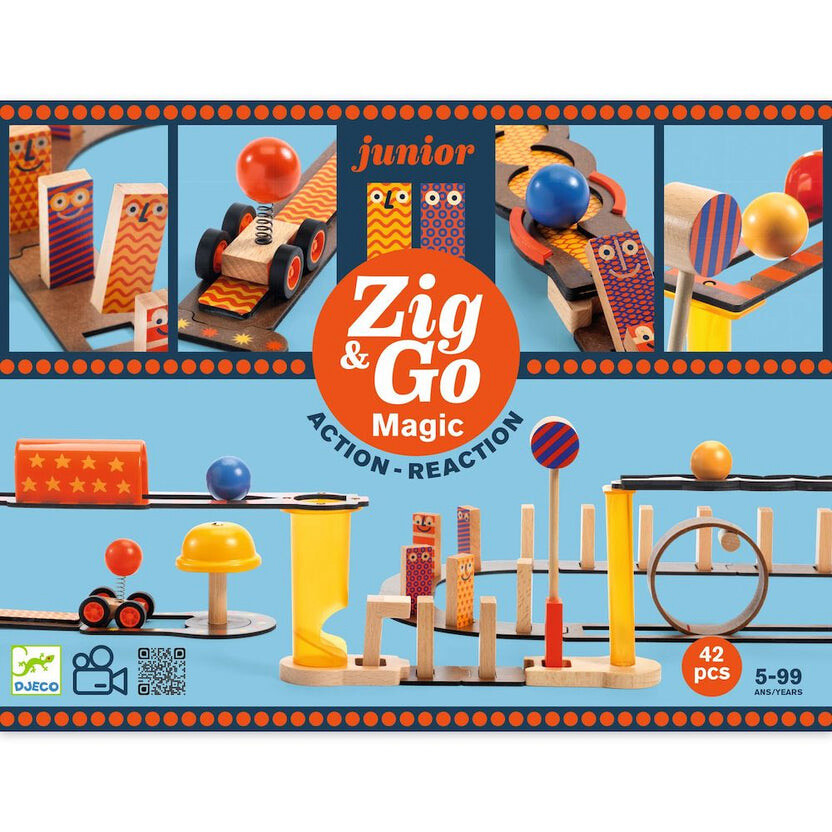 Djeco Zig &amp; Go Magic 42 Piece Junior Action Reaction Wooden Marble Run