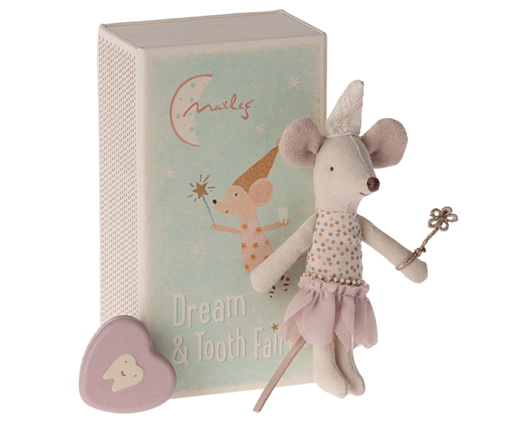 Maileg Tooth Fairy Mouse -Rose In Matchbox with tin Heart Box