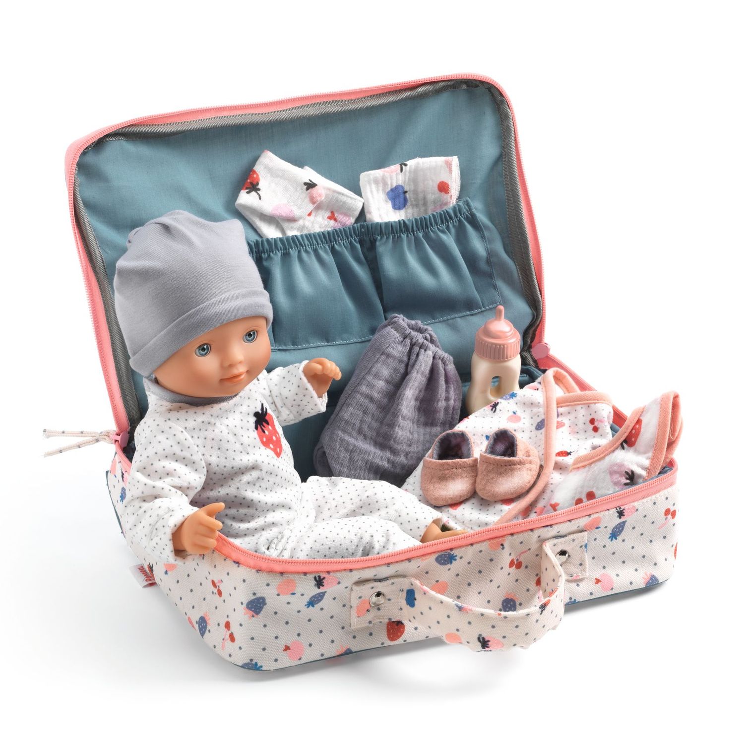 Djeco Pomea Soft Body Baby Doll Vanille in Suitcase with Accessoires