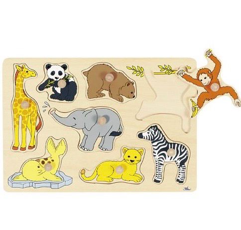 Goki Wooden Peg Puzzle Baby Zoo Animals for 1+