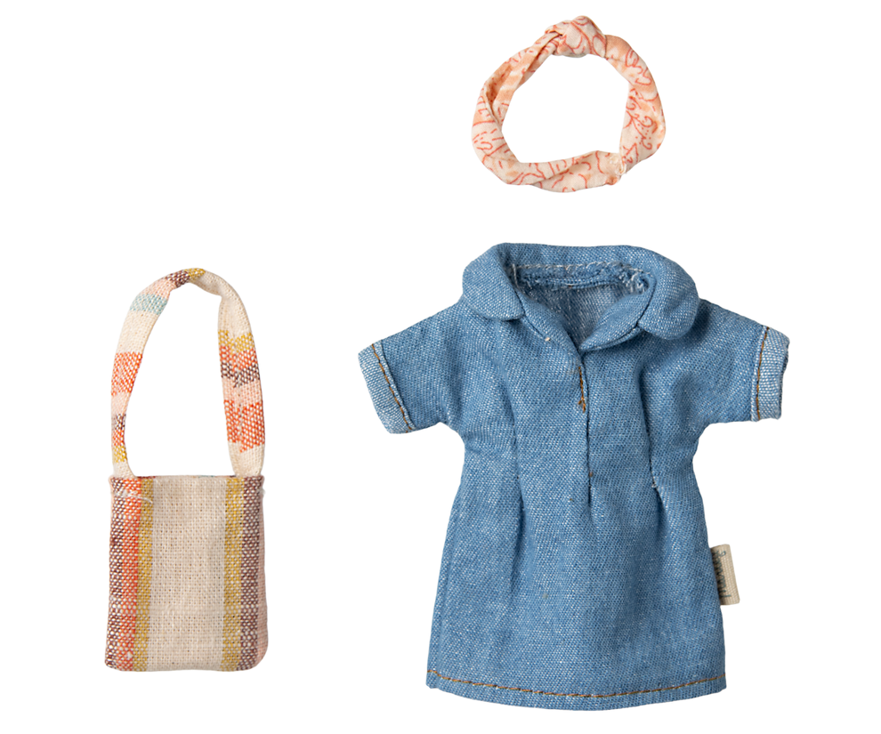 Maileg Clothes, Denim Dress with Bag for Mum Mouse