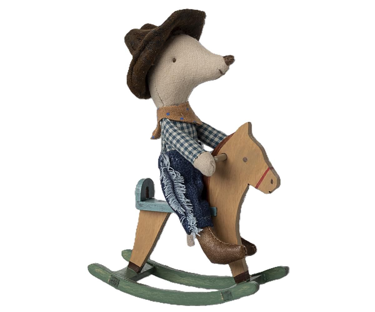 Maileg Cowboy on Wooden Rocking Horse Little Brother