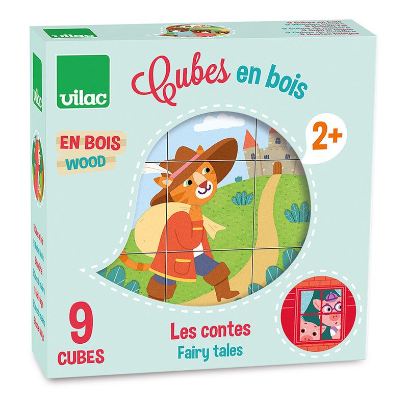 Vilac 9 Wooden Fairytale Puzzle Cubes