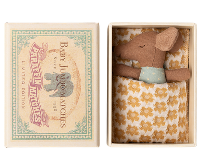 Maileg Baby Mouse Sleepy/Wakey In Matchbox, Blue