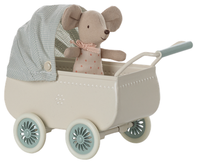 Maileg Pram with Baby Mouse Mint
