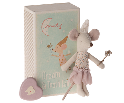 Maileg Tooth Fairy Mouse -Rose In Matchbox with tin Heart Box