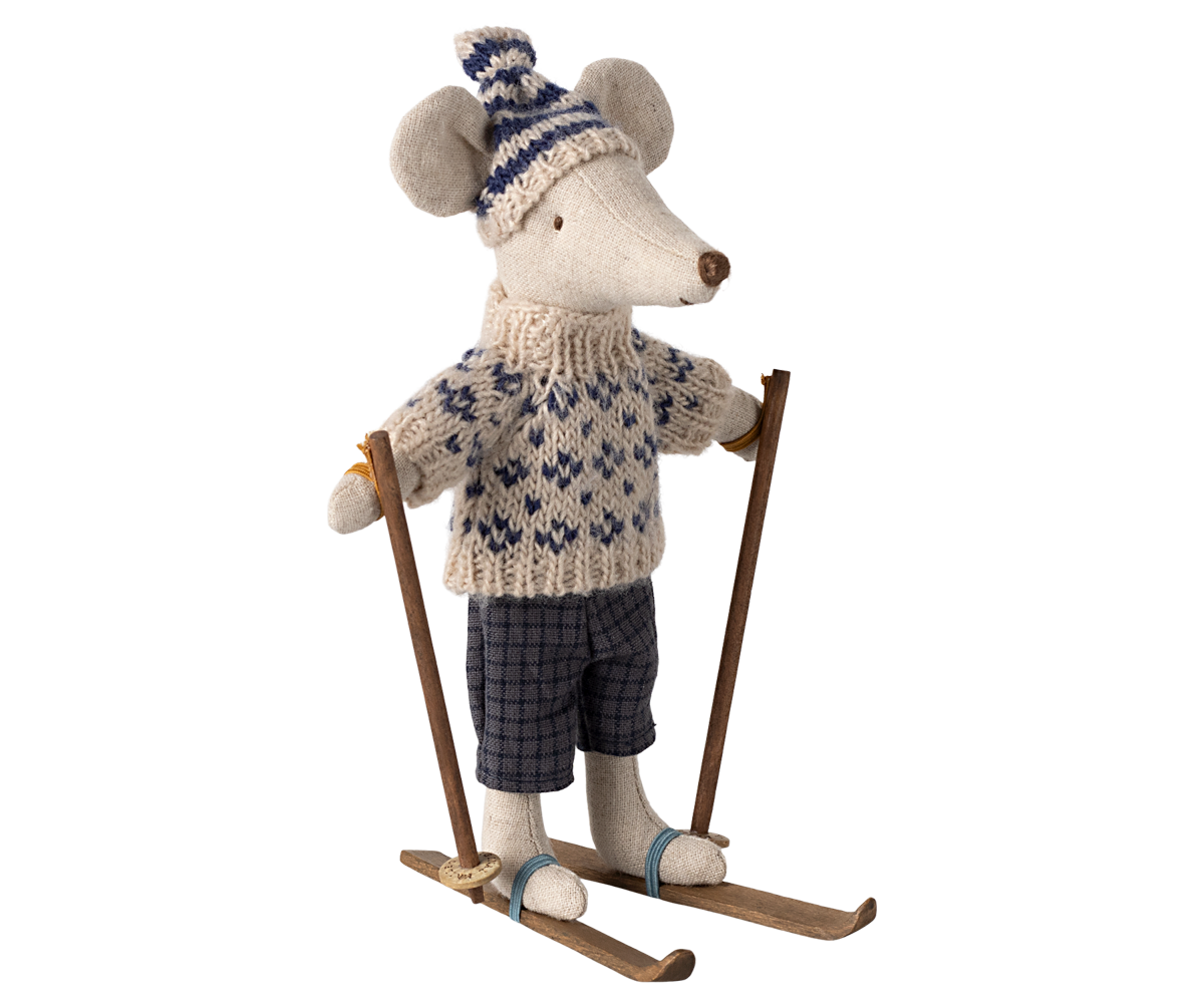 Maileg Winter Mouse with Ski set Dad Blue