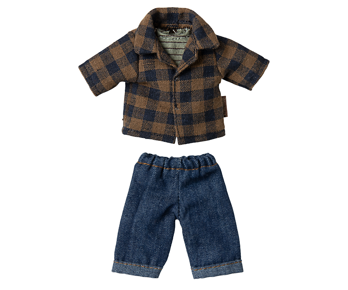 Maileg Dad Clothes Checked Shirt &amp; Trousers