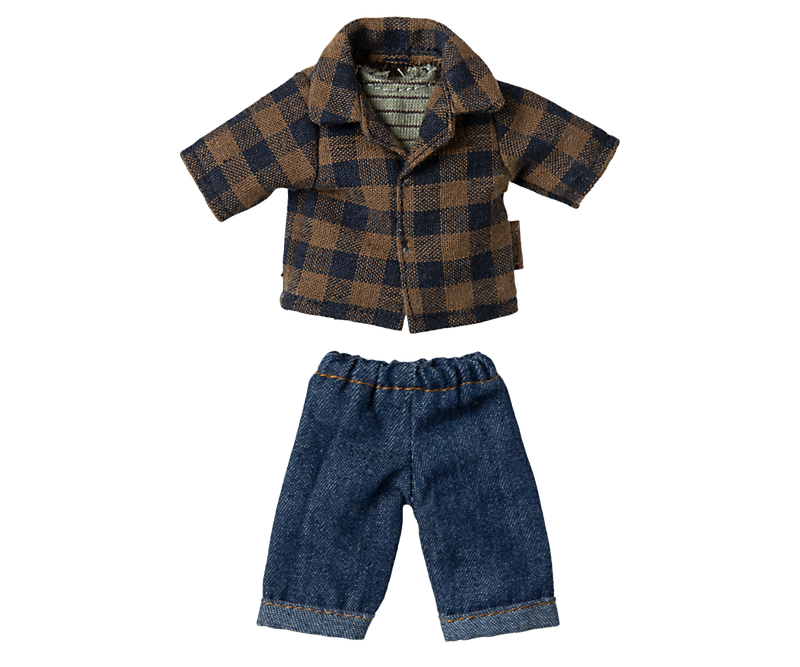 Maileg Dad Clothes Checked Shirt &amp; Trousers
