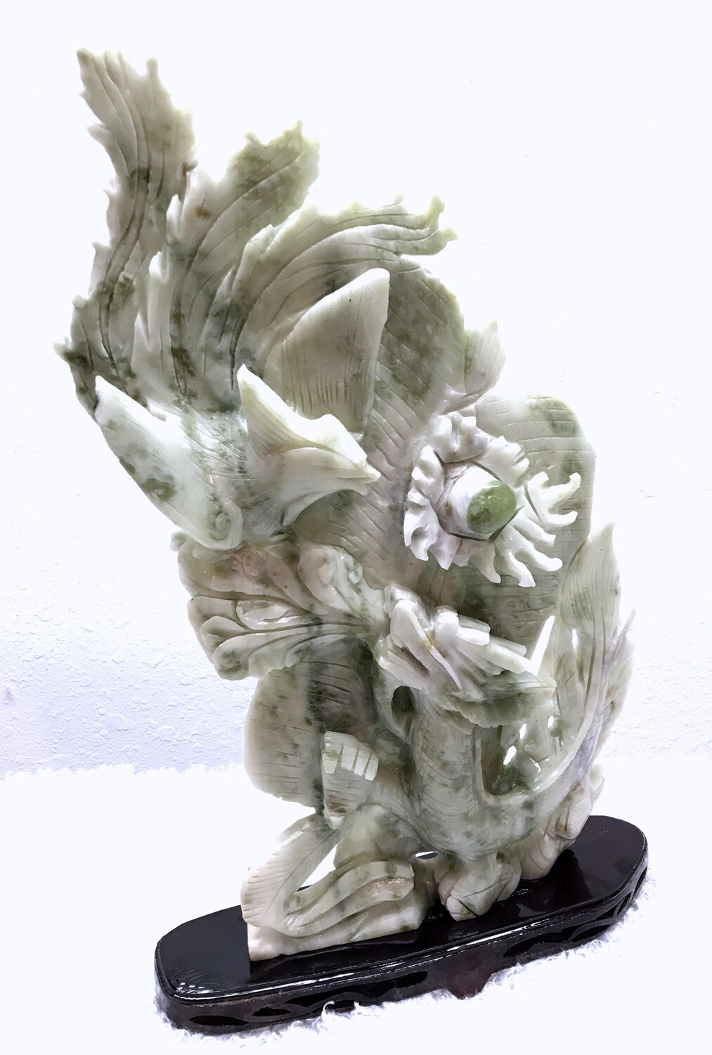Phoenix and Dragon in Battle Handcarved Jade Sculpture