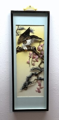 Vintage Bald Eagle In A Tree Chinese Feather Art Picture