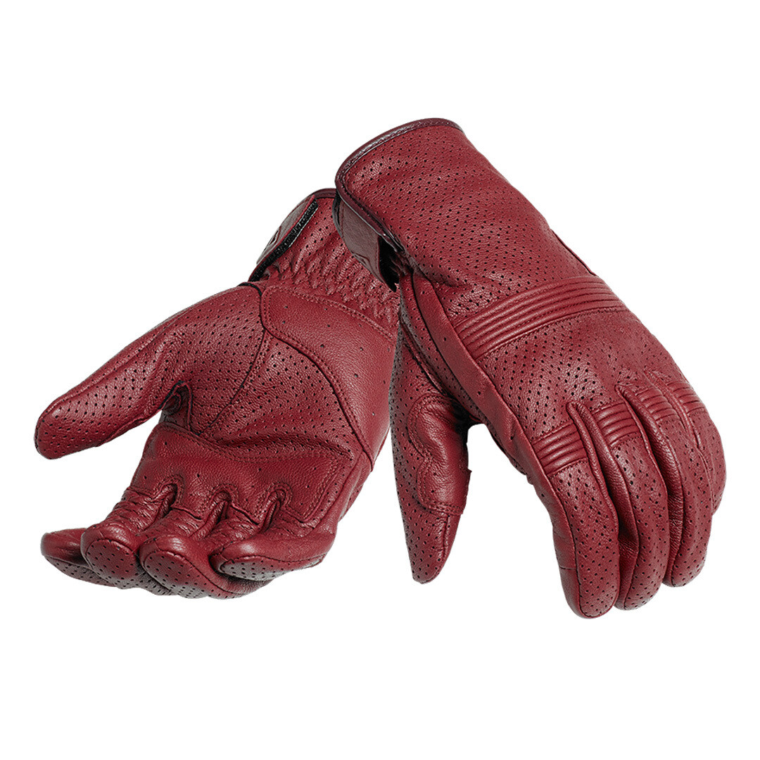 Triumph Cali Perforated Burgundy Leather Motorcycle Gloves