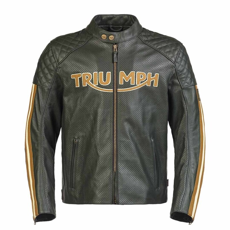 Triumph Braddan Air Race Green Leather Motorcycle Jacket