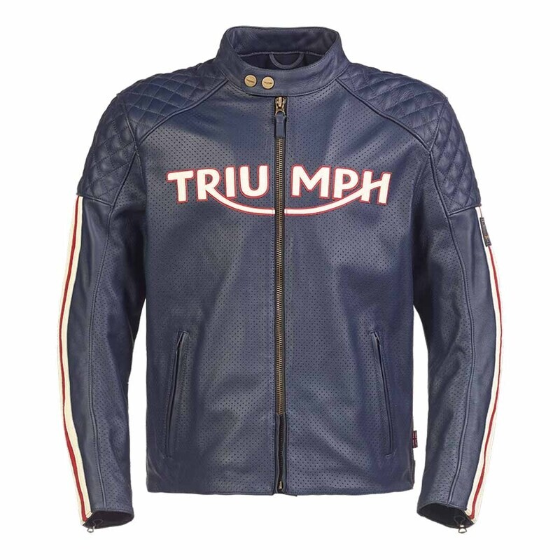 Triumph Braddan Air Race Blue Leather Motorcycle Jacket - MLES2332