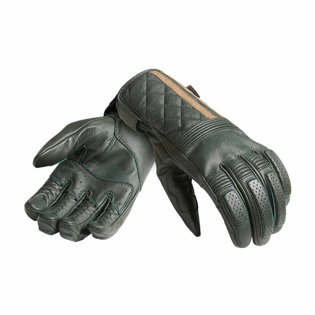 Triumph Sulby Green Gold Leather Motorcycle Gloves - MGVS2354