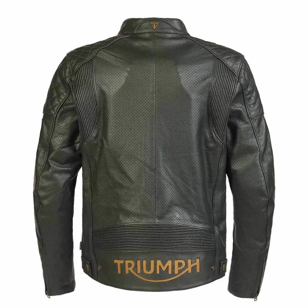 Triumph Braddan Air Race Green Leather Motorcycle Jacket - MLES2337
