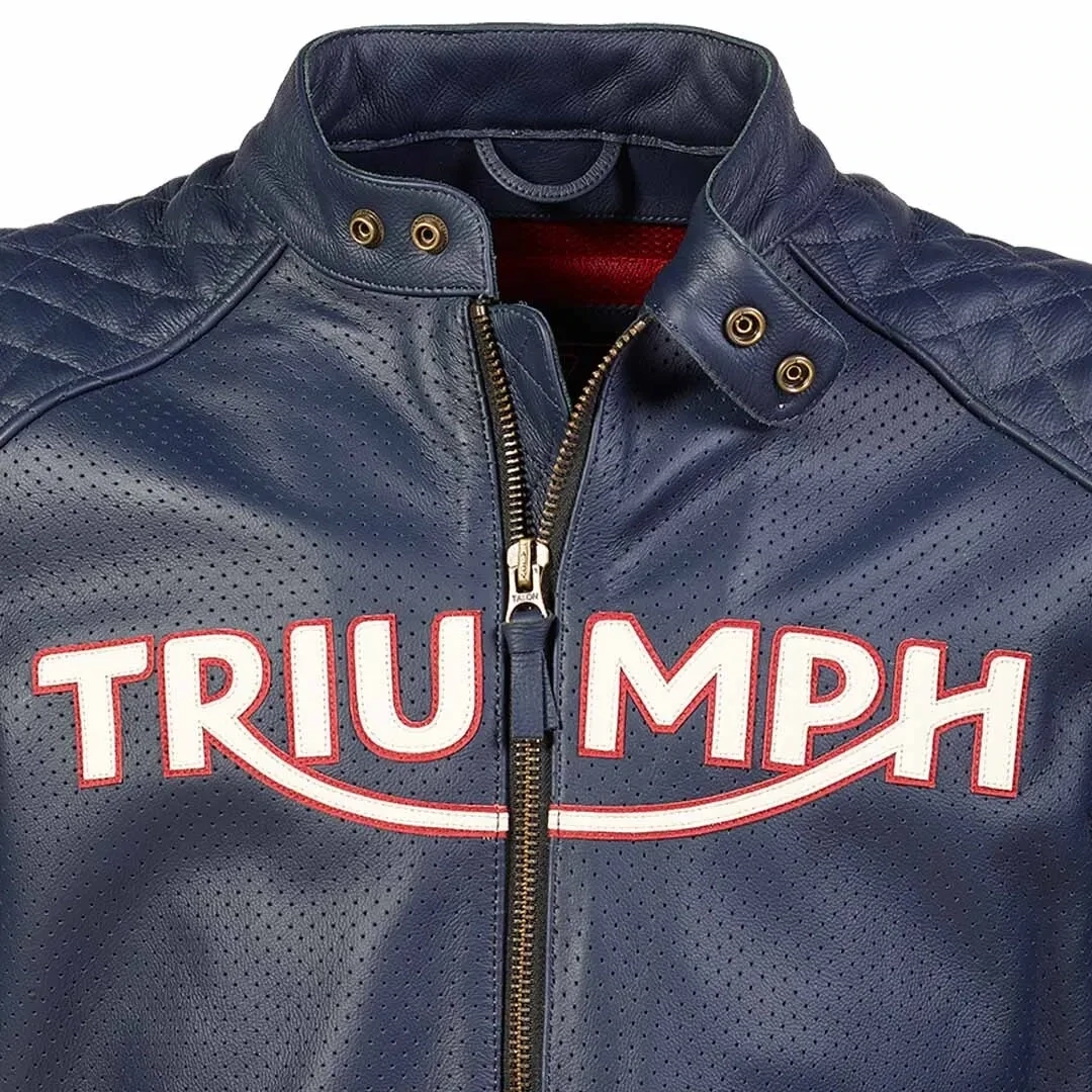 Triumph Braddan Air Race Blue Leather Motorcycle Jacket - MLES2332