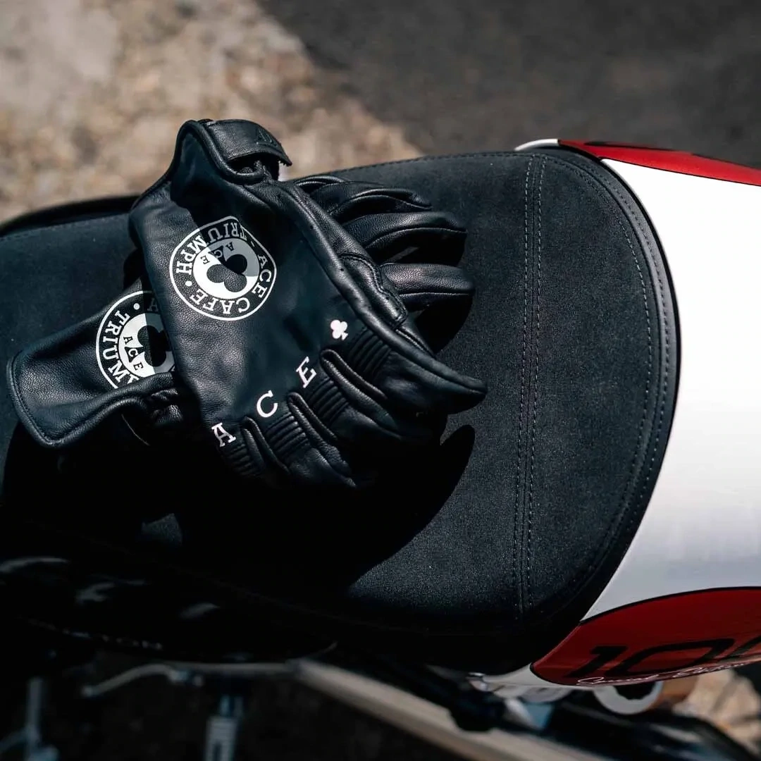 Triumph Ace Black Leather Motorcycle Glove - MGVS23808