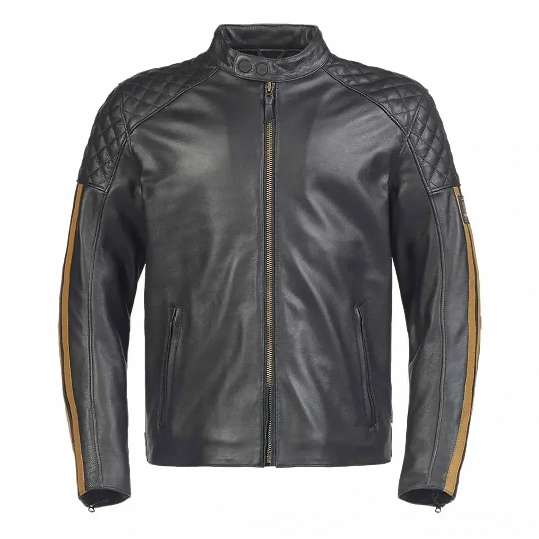 Triumph Braddan Sport Black Gold Leather Motorcycle Jacket
