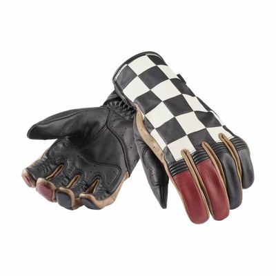 Triumph Checkerboard Black Gold Leather Motorcycle Gloves - MGVS24407