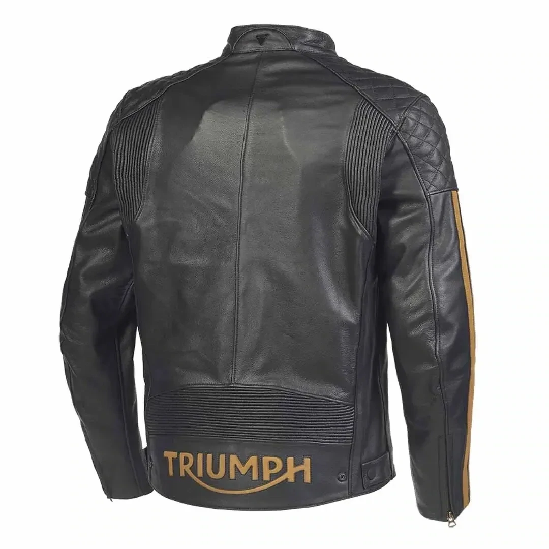 Triumph Braddan Sport Black Gold Leather Motorcycle Jacket