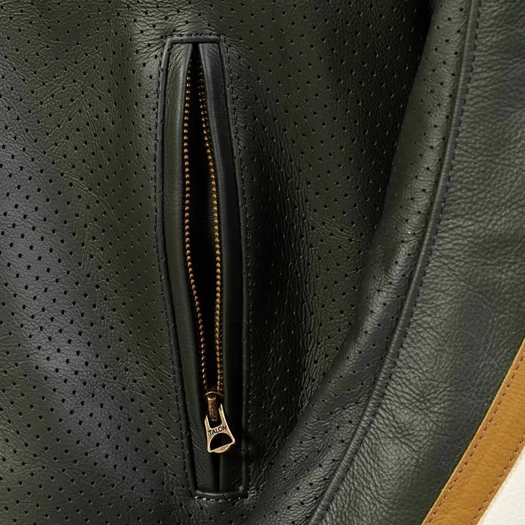 Triumph Braddan Air Race Green Leather Motorcycle Jacket - MLES2337