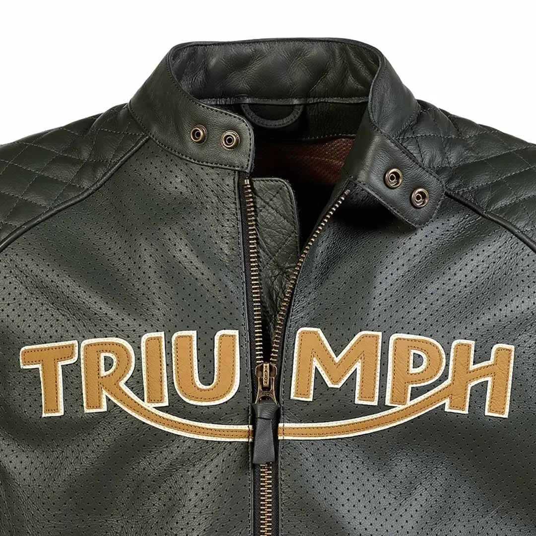 Triumph Braddan Air Race Green Leather Motorcycle Jacket - MLES2337