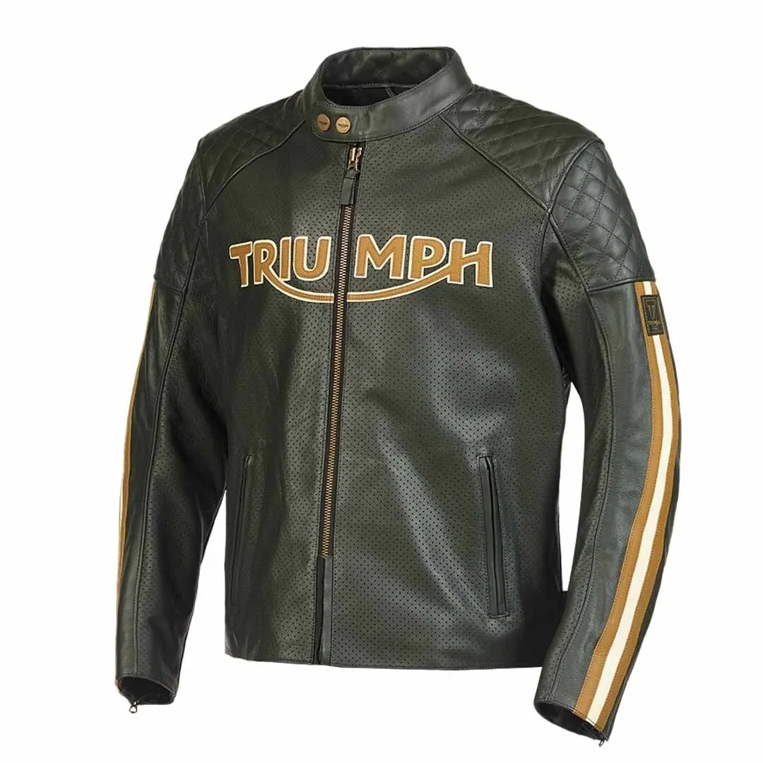 Triumph Braddan Air Race Green Leather Motorcycle Jacket - MLES2337