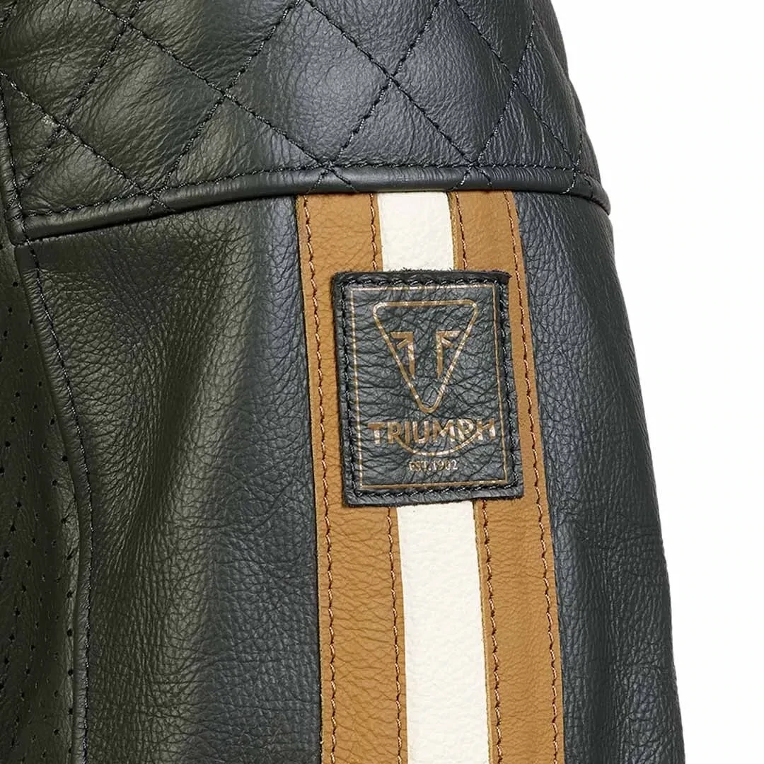 Triumph Braddan Air Race Green Leather Motorcycle Jacket - MLES2337