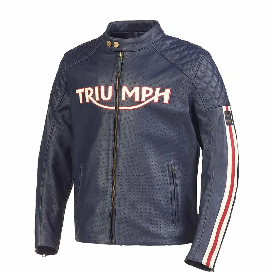 Triumph Braddan Air Race Blue Leather Motorcycle Jacket - MLES2332