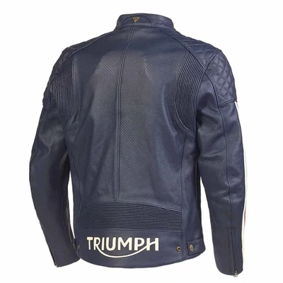 Triumph Braddan Air Race Blue Leather Motorcycle Jacket - MLES2332