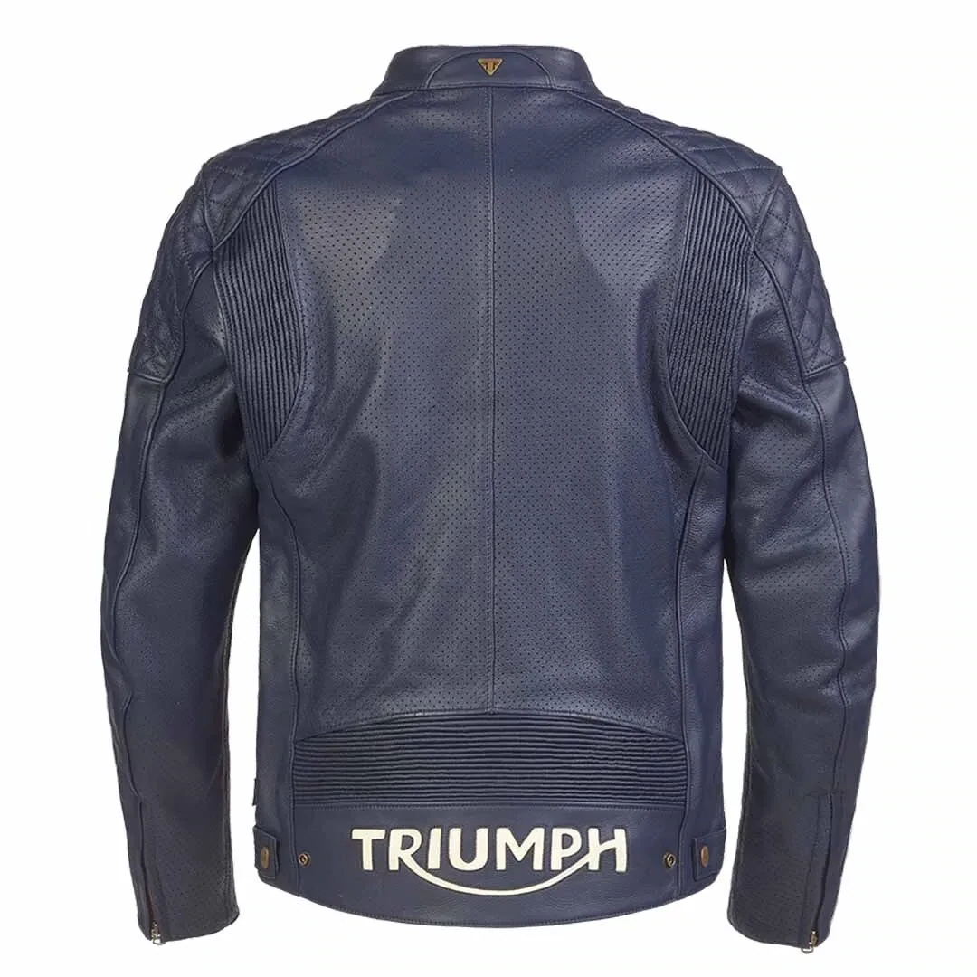 Triumph Braddan Air Race Blue Leather Motorcycle Jacket - MLES2332