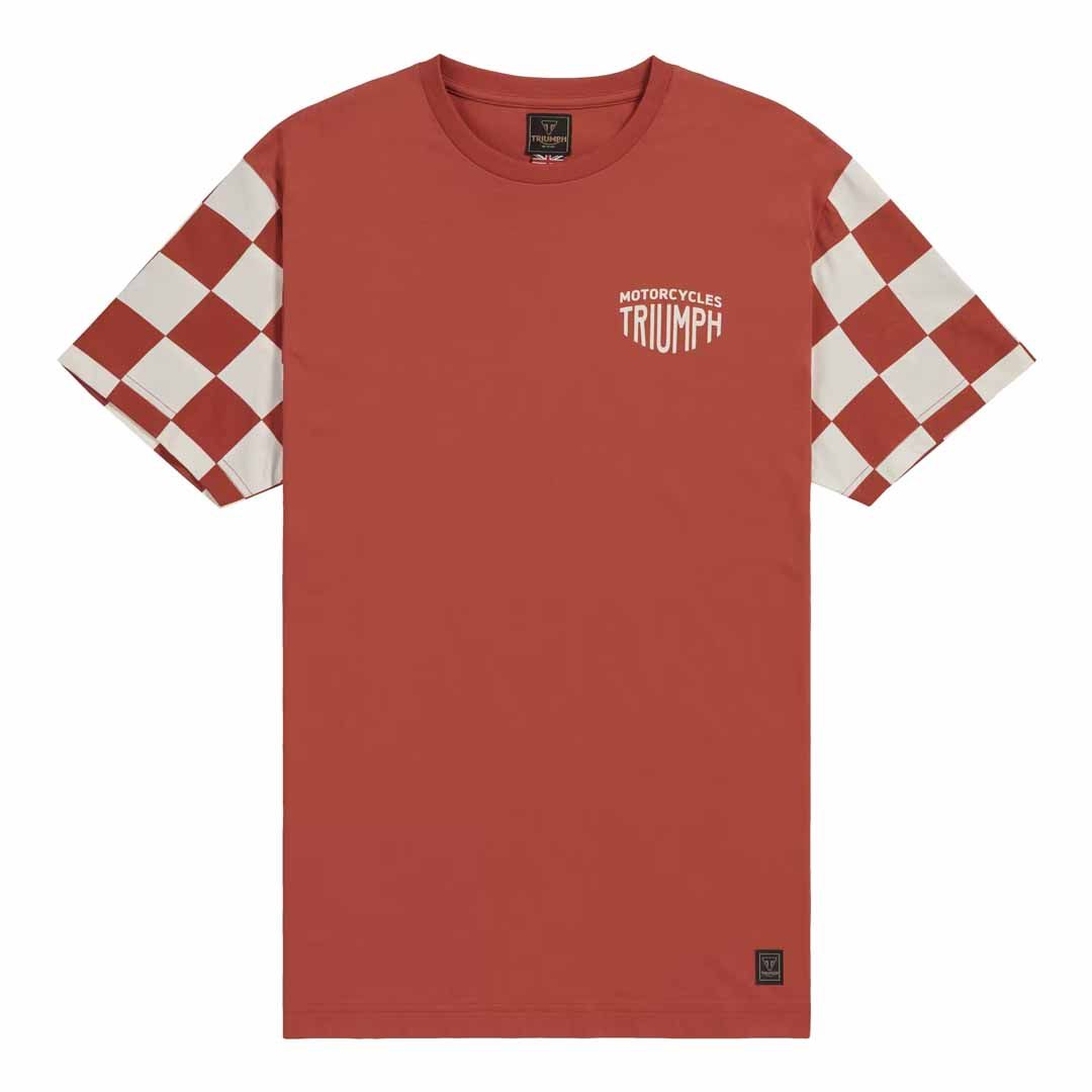 Triumph Preston Checkerboard Sleeve Rust Crewneck Tee Shirt - MTSS26229