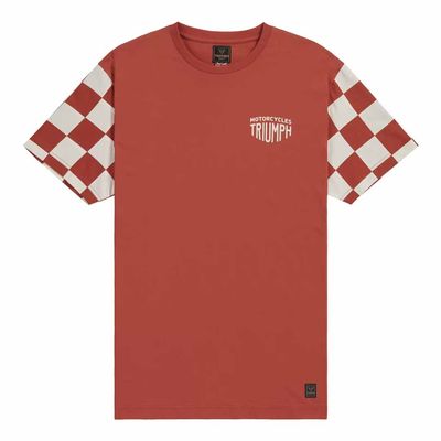 Triumph Preston Checkerboard Sleeve Rust Crewneck Tee Shirt - MTSS26229 Triumph Preston Checkerboard Sleeve Rust Crewneck Tee Shirt - MTSS26229
