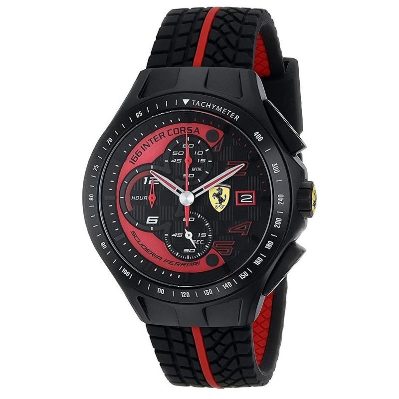 Ferrari Men&#39;s 0830077 Race Day Chronograph Black Rubber Strap Watch