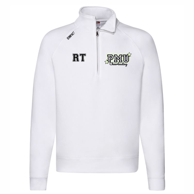 PMU Cheerleading White Q-Zip (Glitter Back Print)