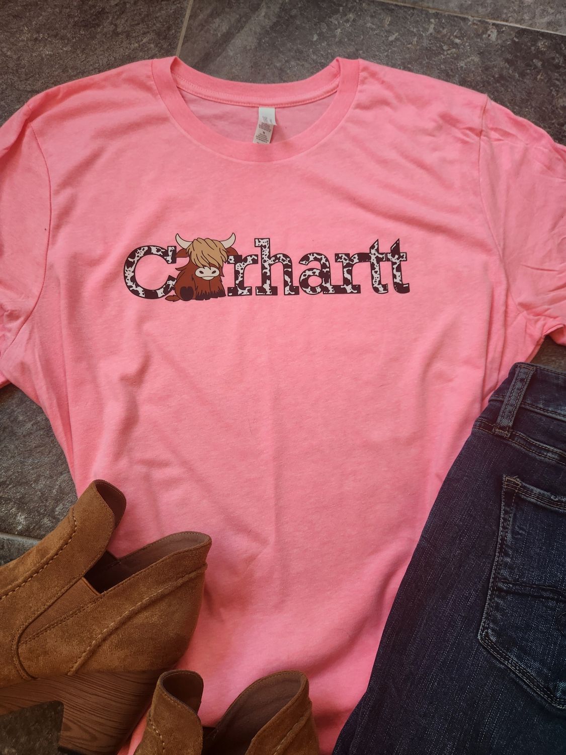 &#39;C@rharrt&#39; Inspired Highlander Cow Bella Canvas T-shirt