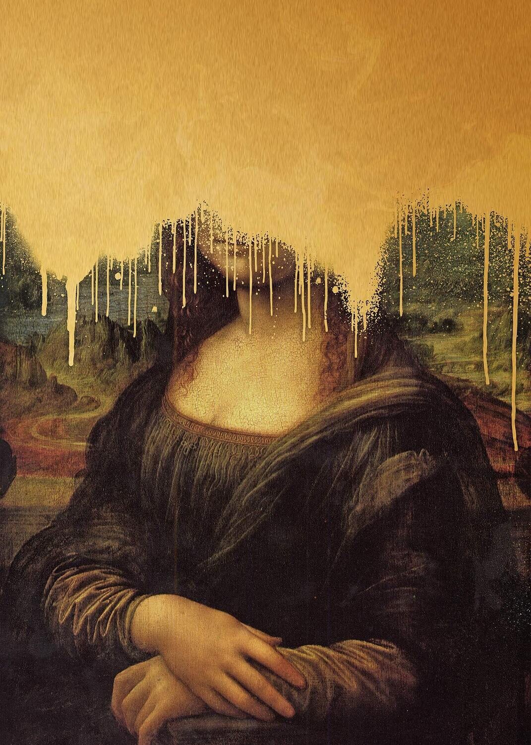 Gold drippy Mona Lisa Wall Art Print