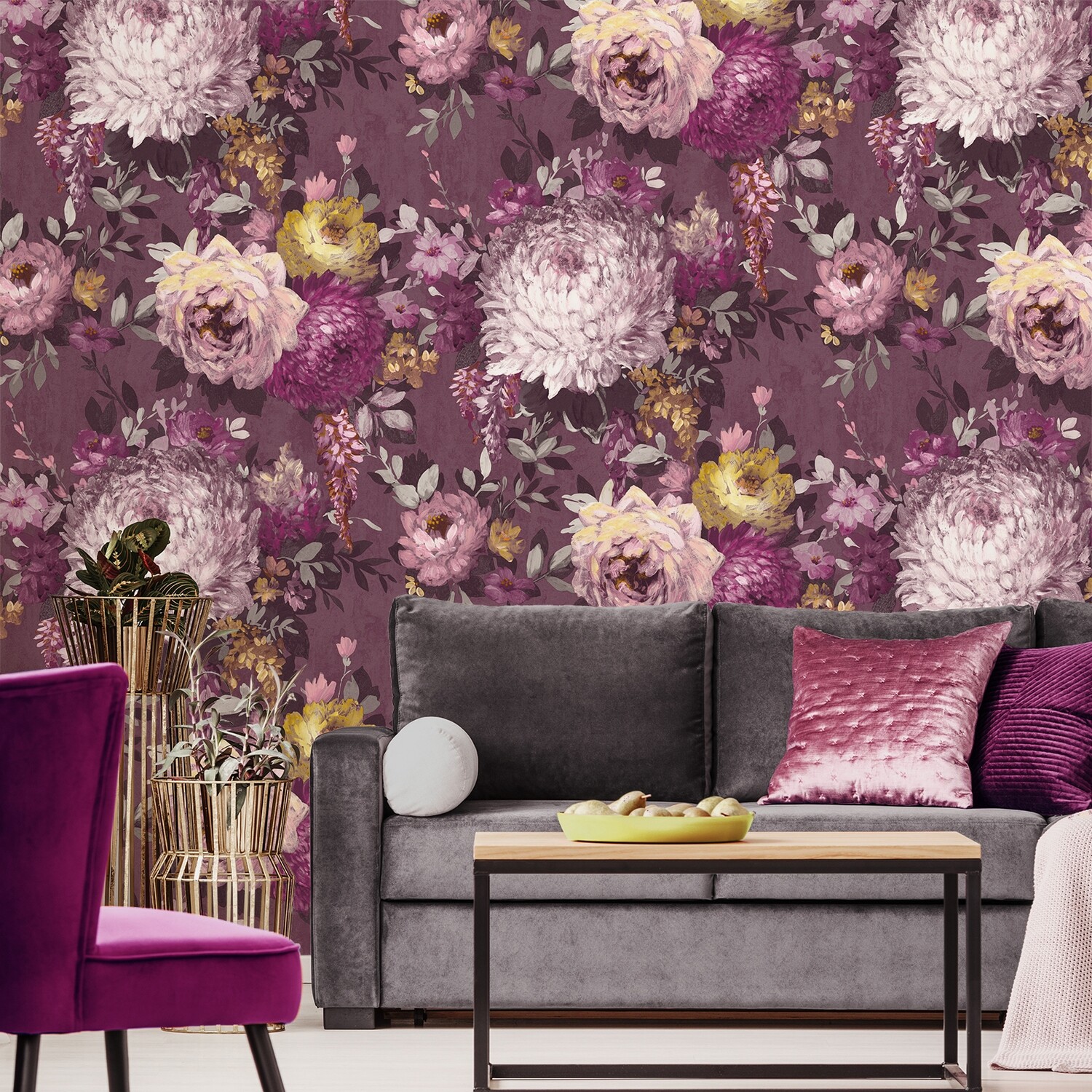 Azzura Floral Wallpaper -  Mulberry