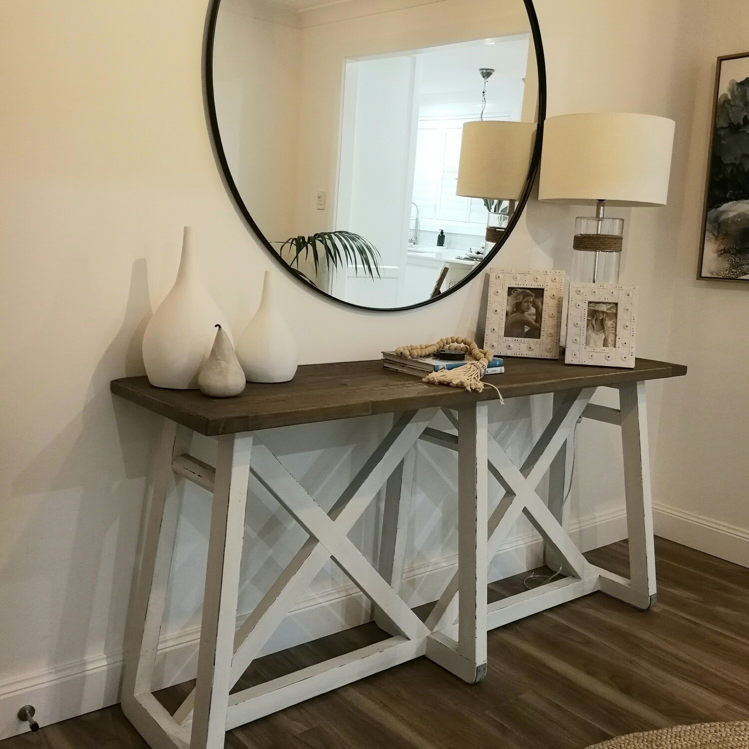 White Cross Console Table