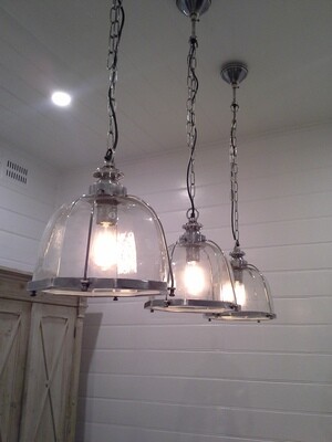 Antique Silver Hand Blown Glass Ceiling Pendant Light