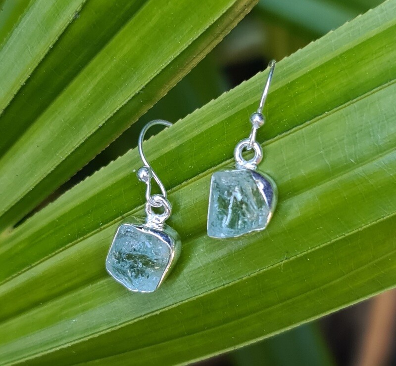 Aquamarine Rough Cut Drop Earrings