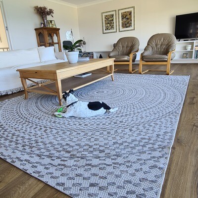 All Weather Outdoor / Indoor Blue/Natural Mandala Pattern Rug